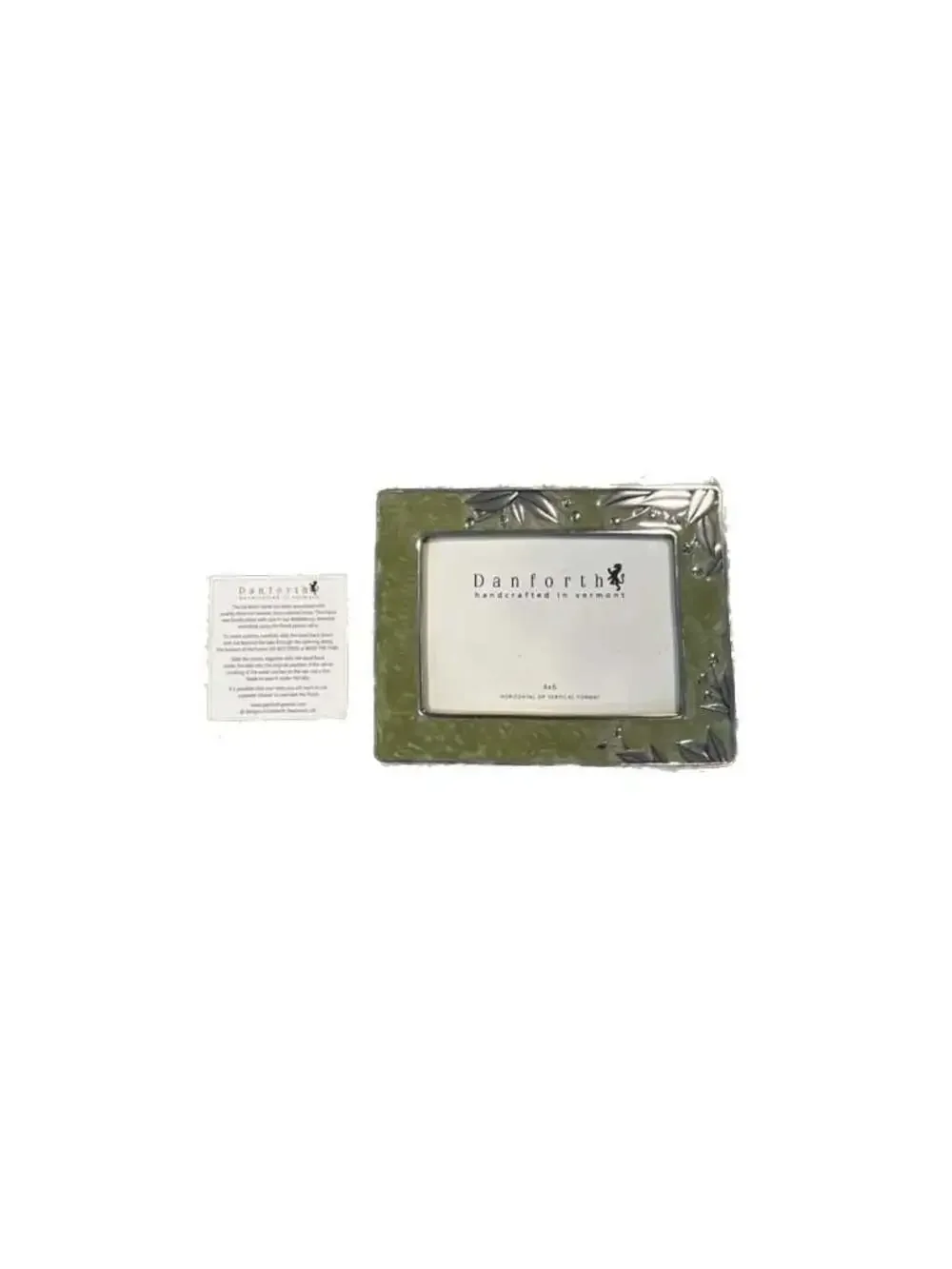 Danforth Pewter Handcrafted Green Enamel Floral 4x6 Picture Frame